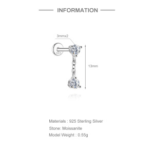Boucles D'Oreilles Pour Femme En Argent Sterling 925 Plaqué Platine, Forme Simple Et Irrégulière, Serties De Moissanite. h5 Image4