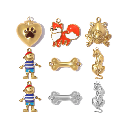Pendentifs classiques et mignons à faire soi-même en acier inoxydable, couleur or, avec motif animal, pour femmes