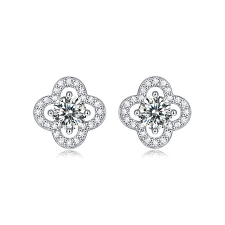 Boucles d'oreilles simples et élégantes en forme de trèfle, cercle, triangle et rectangle, plaquées platine S925, en moissanite.
