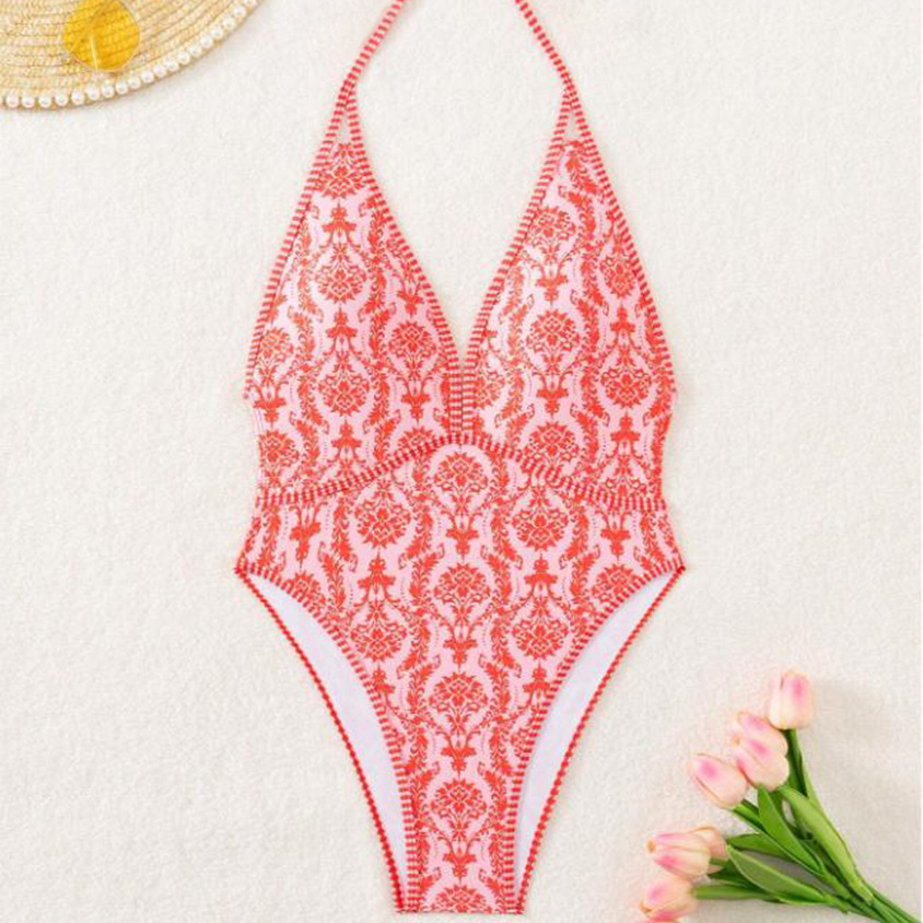 Maillot De Bain Une Pièce Romantique Et Doux Pour Femme, Orné De Motifs Végétaux 