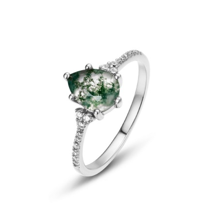 Bague élégante pour femme en argent sterling 925 avec pierre naturelle S925, forme rectangulaire et goutte élégante.