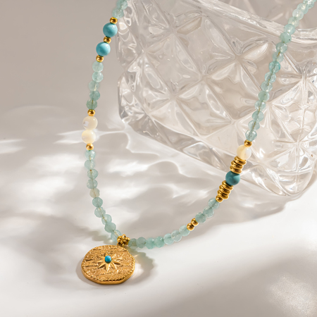 Colliers De Perles Bohèmes Ethniques En Forme D'Étoile Avec Pierres Naturelles Couleur Or Pour Femmes