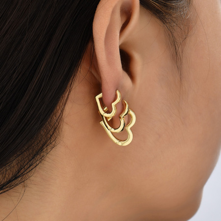 Boucles d'oreilles créoles pour femmes, style classique cœur et étoile, couleur cuivre doré, collection Simple Series