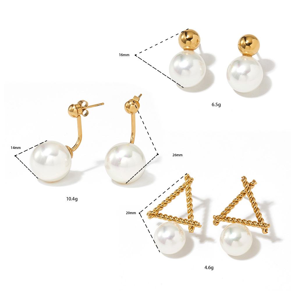 Boucles D'Oreilles Pendantes Élégantes Pour Femme, En Acier Inoxydable Doré, Imperméables, De Forme Géométrique Et Ornées De Perles. Image4