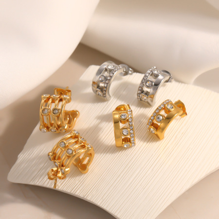 Boucles d'oreilles puces pour femmes, collection Simple Series Daily Geometric Shape, en acier inoxydable étanche, couleur or