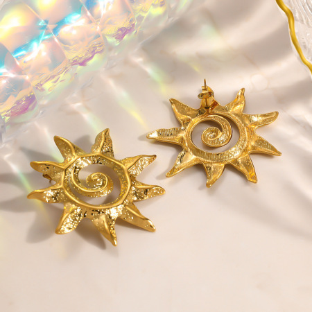 Boucles d'oreilles puces pour femmes, collection classique, modèle Simple Sun, en acier inoxydable étanche, couleur or.
