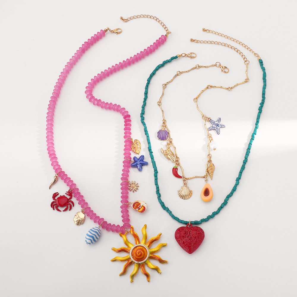 Colliers Pendentifs Pour Femmes, Collection Romantique, En Alliage Doré, Perles De Soleil Et Coquillage, Avec Cœur Et Fil. Image4