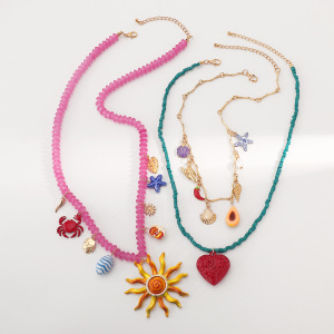 Colliers Pendentifs Pour Femmes, Collection Romantique, En Alliage Doré, Perles De Soleil Et Coquillage, Avec Cœur Et Fil. h5 Image4