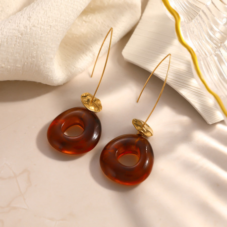 Boucles d'oreilles pendantes pour femmes, style rétro, rondes, en acier inoxydable, étanches, couleur or, collection Simple Series