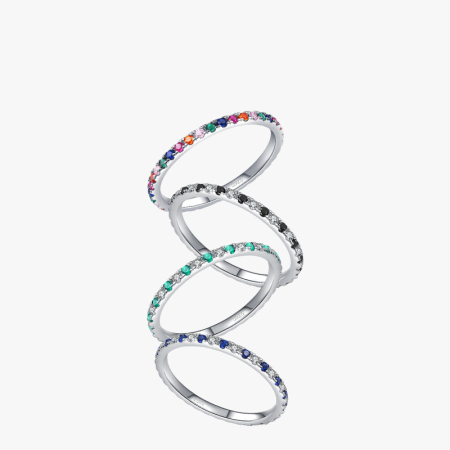 Bagues de couleur pour femmes en argent sterling 925 plaqué rhodium, collection Luxe Sweet Mixed Color,