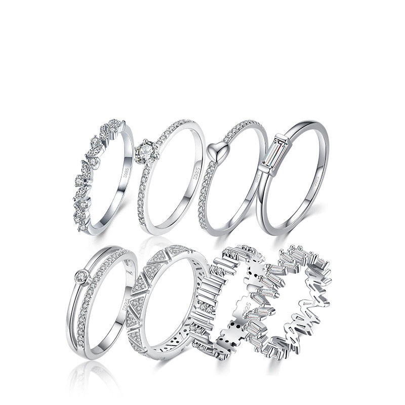 Bagues Pour Femmes En Argent Sterling 925, Plaquées Rhodium, Avec Zircon, Forme Irrégulière, Style Patchwork, Collection Simple Series Daily. Image4