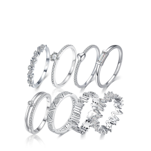 Bagues Pour Femmes En Argent Sterling 925, Plaquées Rhodium, Avec Zircon, Forme Irrégulière, Style Patchwork, Collection Simple Series Daily. h5 Image4