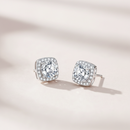 Boucles d'oreilles pour femmes en moissanite argentée S925, style rectangulaire classique de la série Luxueuse