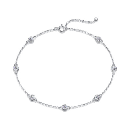 Bracelet en moissanite S925 plaqué platine, simple et élégant, avec chaîne ronde et pendentif rond.
