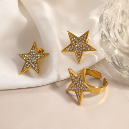 Ensembles de bijoux pour femmes Simple Series Casual Star en acier inoxydable étanche couleur or et zircon