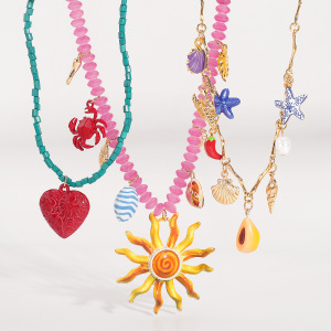 Colliers Pendentifs Pour Femmes, Collection Romantique, En Alliage Doré, Perles De Soleil Et Coquillage, Avec Cœur Et Fil. h5 Image2