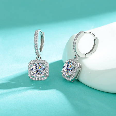 Boucles d'oreilles en moissanite S925 couleur argent, élégantes et rectangulaires, de la collection classique, pour femmes.