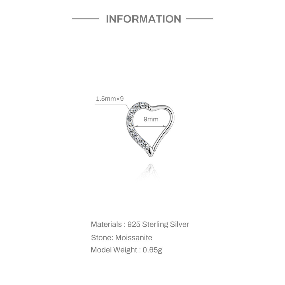 Boucles D'Oreilles En Moissanite Pour Femme, Collection Simple Series Sweet Heart, Plaquées Platine S925. Image2