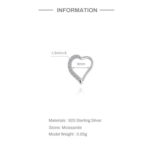 Boucles D'Oreilles En Moissanite Pour Femme, Collection Simple Series Sweet Heart, Plaquées Platine S925. h5 Image2