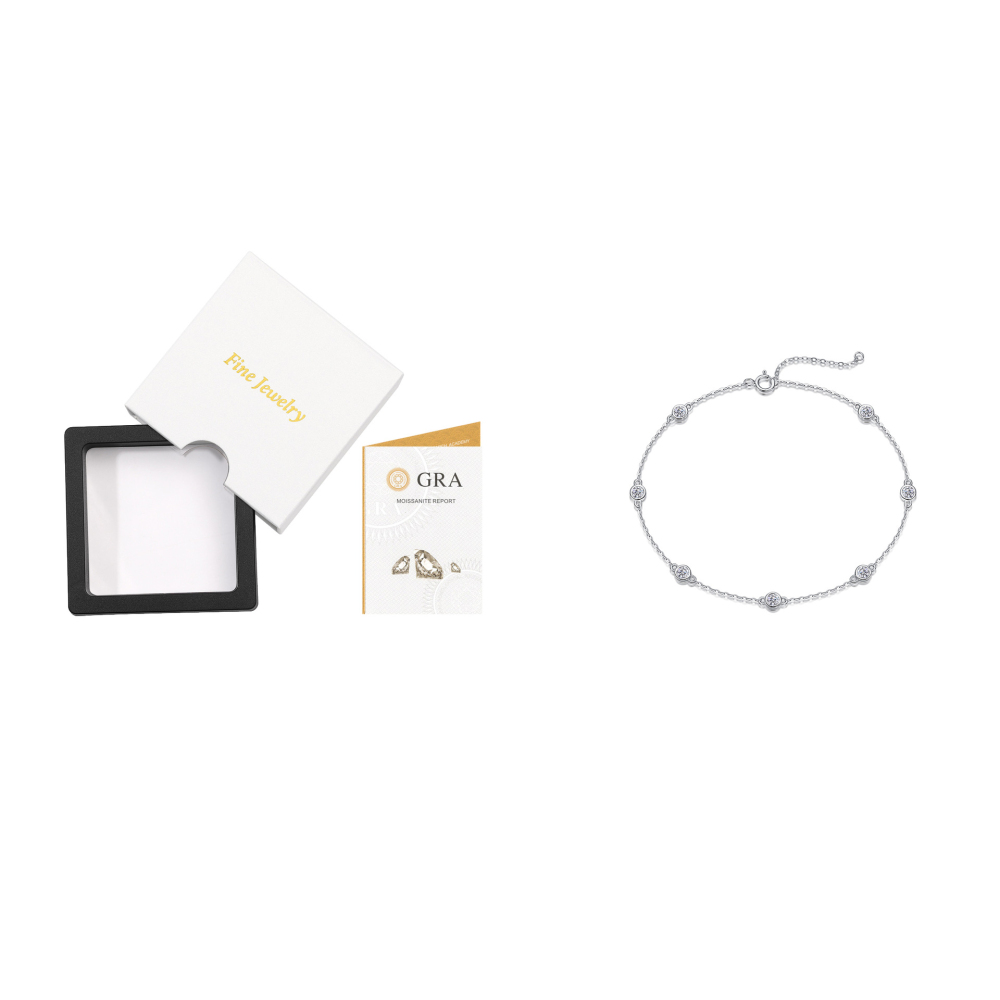 Bracelet En Moissanite S925 Plaqué Platine, Simple Et Élégant, Avec Chaîne Ronde Et Pendentif Rond.