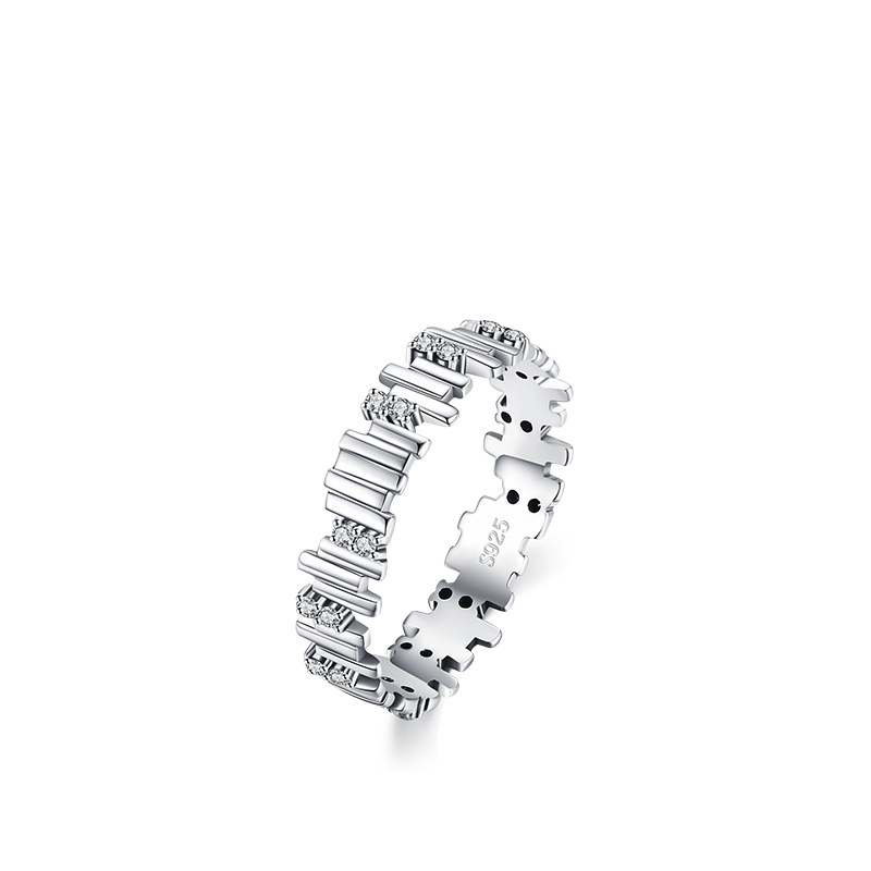 Bagues Pour Femmes En Argent Sterling 925, Plaquées Rhodium, Avec Zircon, Forme Irrégulière, Style Patchwork, Collection Simple Series Daily. 
