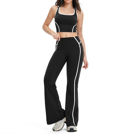 Pantalon long de sport haut de gamme décontracté à rayures blanches contrastées et près du corps