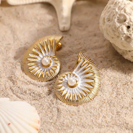 Boucles d'oreilles puces pour femmes, style océanique, en acier inoxydable doré, étanches, collection Luxe, collection Vacances