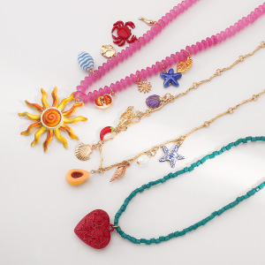 Colliers Pendentifs Pour Femmes, Collection Romantique, En Alliage Doré, Perles De Soleil Et Coquillage, Avec Cœur Et Fil. h5 Image3