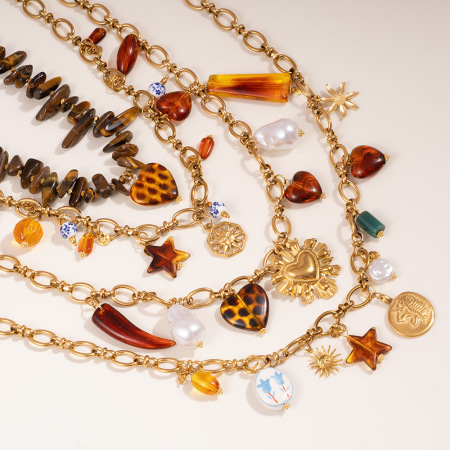 Colliers pendentifs pour femmes en forme de goutte d'eau, cœur irrégulier, acier titane couleur or, pierre naturelle et acrylique