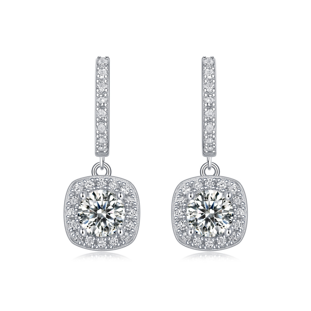 Boucles D'Oreilles Simples Et Élégantes En Forme De Trèfle, Cercle, Triangle Et Rectangle, Plaquées Platine S925, En Moissanite. h5Image2