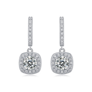 Boucles D'Oreilles Simples Et Élégantes En Forme De Trèfle, Cercle, Triangle Et Rectangle, Plaquées Platine S925, En Moissanite. h5 Image2