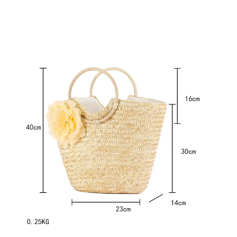 Sac Cabas Femme En Paille Tressée À Fleurs Style Vacances 