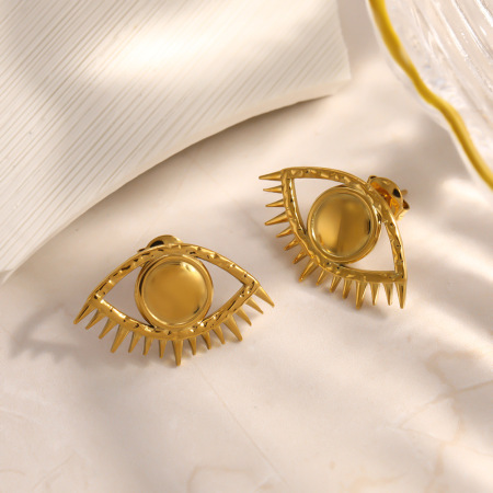 Boucles d'oreilles puces pour femmes, style rétro œil de diable, en acier inoxydable étanche, couleur or, collection classique