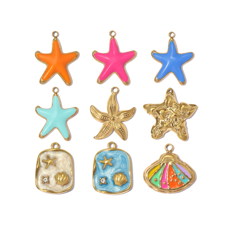 Pendentifs simples et mignons en forme d'étoile de mer, en acier inoxydable étanche, couleur or, pour femmes.