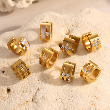 Boucles d'oreilles créoles pour femmes, style cercle simple, en acier inoxydable étanche, couleur or, collection Luxuious Series