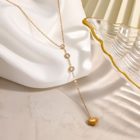 Colliers pendentifs pour femmes, collection Simple, élégants, en forme de cœur, en acier inoxydable étanche, couleur or et zircon.