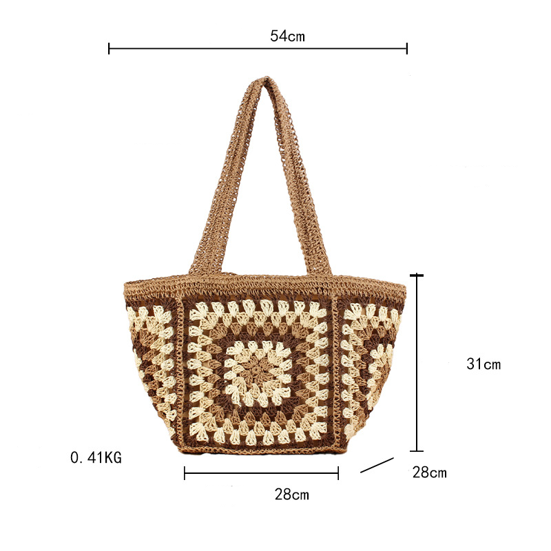 Sac Carré En Paille Tressée De Style Décontracté, De Couleur Et De Forme Géométrique, Pour Femme h5Image2
