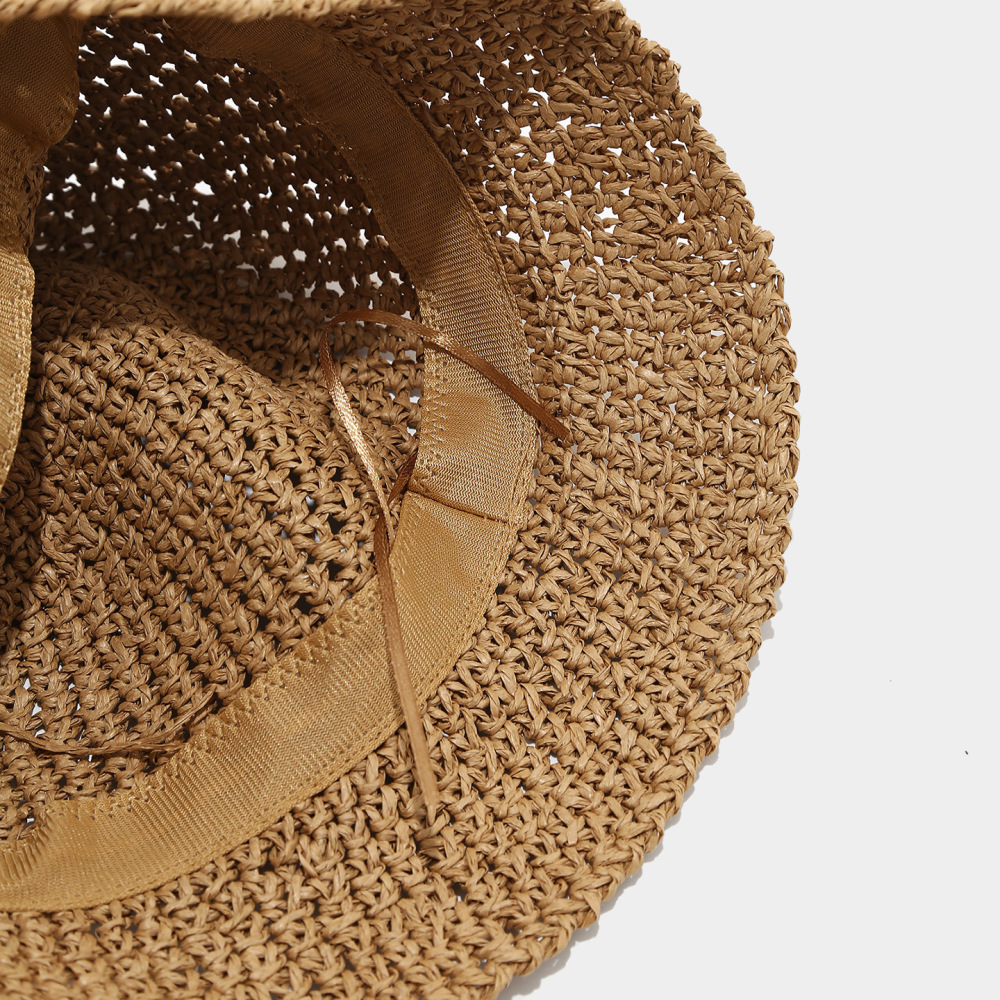 Chapeaux De Paille Pour Femmes En Raphia Tissé, Couleur Unie, Collection Simple Series Vacation Image3