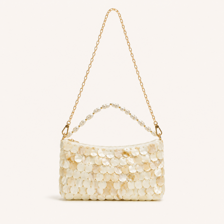 Sac carré pour femme en acrylique tissé à sequins, perles et coquillages, style soirée