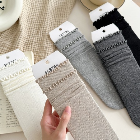 Chaussettes mi-mollet basiques à rebond léger, couleur unie