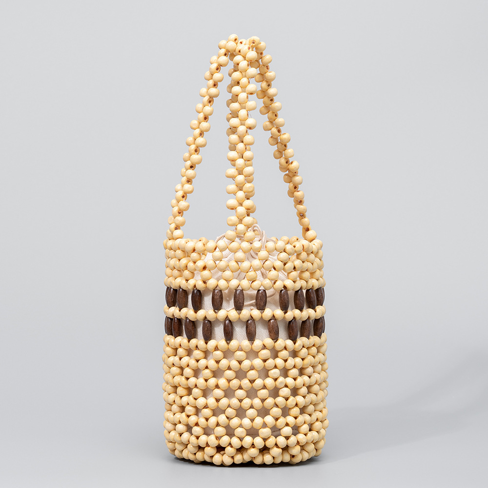 Sac Seau Femme En Bois Multicolore Ajouré Et Perles Tissées Style Vacances h5Image2