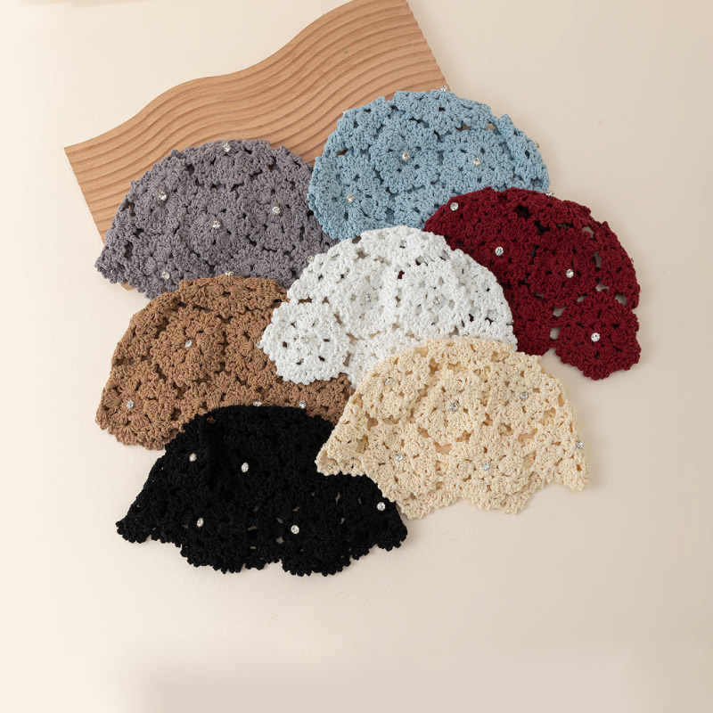 Chapeau Tissé À La Main En Coton Ajouré, Couleur Unie, De La Série Simple Image3