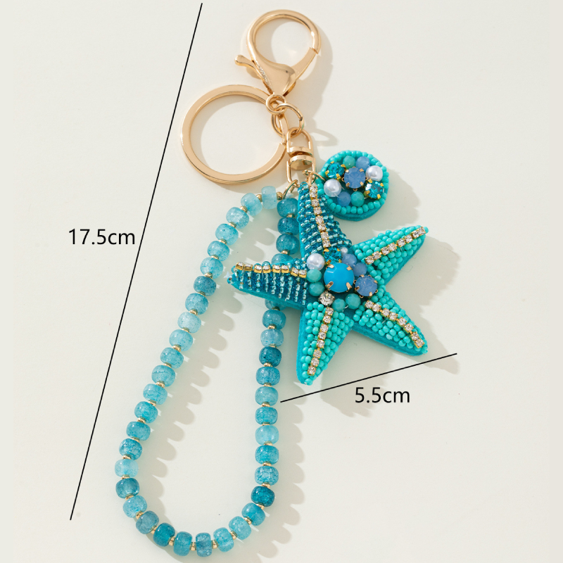 Porte-Clés Romantique En Alliage, Style Océanique, Perles Multicolores, Étoile De Mer, Collection Vacances.