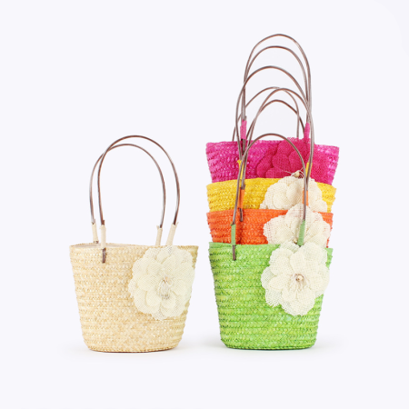 Sac cabas femme en raphia uni à motif floral tissé style vacances 2