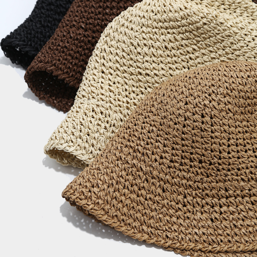 Chapeaux De Paille Pour Femmes En Raphia Tissé, Couleur Unie, Collection Simple Series Vacation Image4