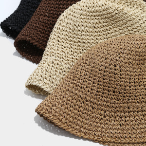 Chapeaux De Paille Pour Femmes En Raphia Tissé, Couleur Unie, Collection Simple Series Vacation h5 Image4