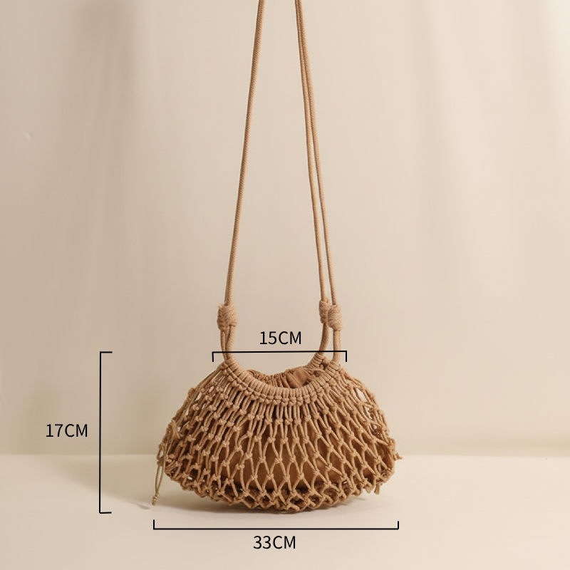 Sac Rond Pour Femme En Coton Tissé Uni Ajouré, Style Vacances 