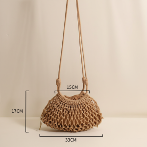 Sac Rond Pour Femme En Coton Tissé Uni Ajouré, Style Vacances h5 