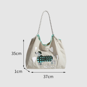 Sac Fourre-Tout Femme En Nylon À Motif Teckel Duveteux Et Froncé, Style Décontracté h5 Image2