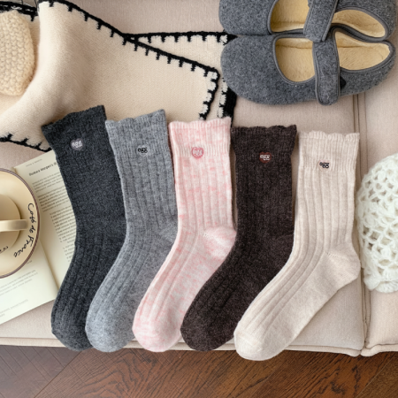 Chaussettes mi-mollet basiques à rebond léger, couleur unie